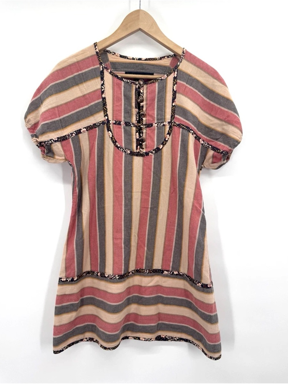 Marc By Marc Jacobs Striped Short-Sleeve Tunic in Mauve, Taupe & Gray
